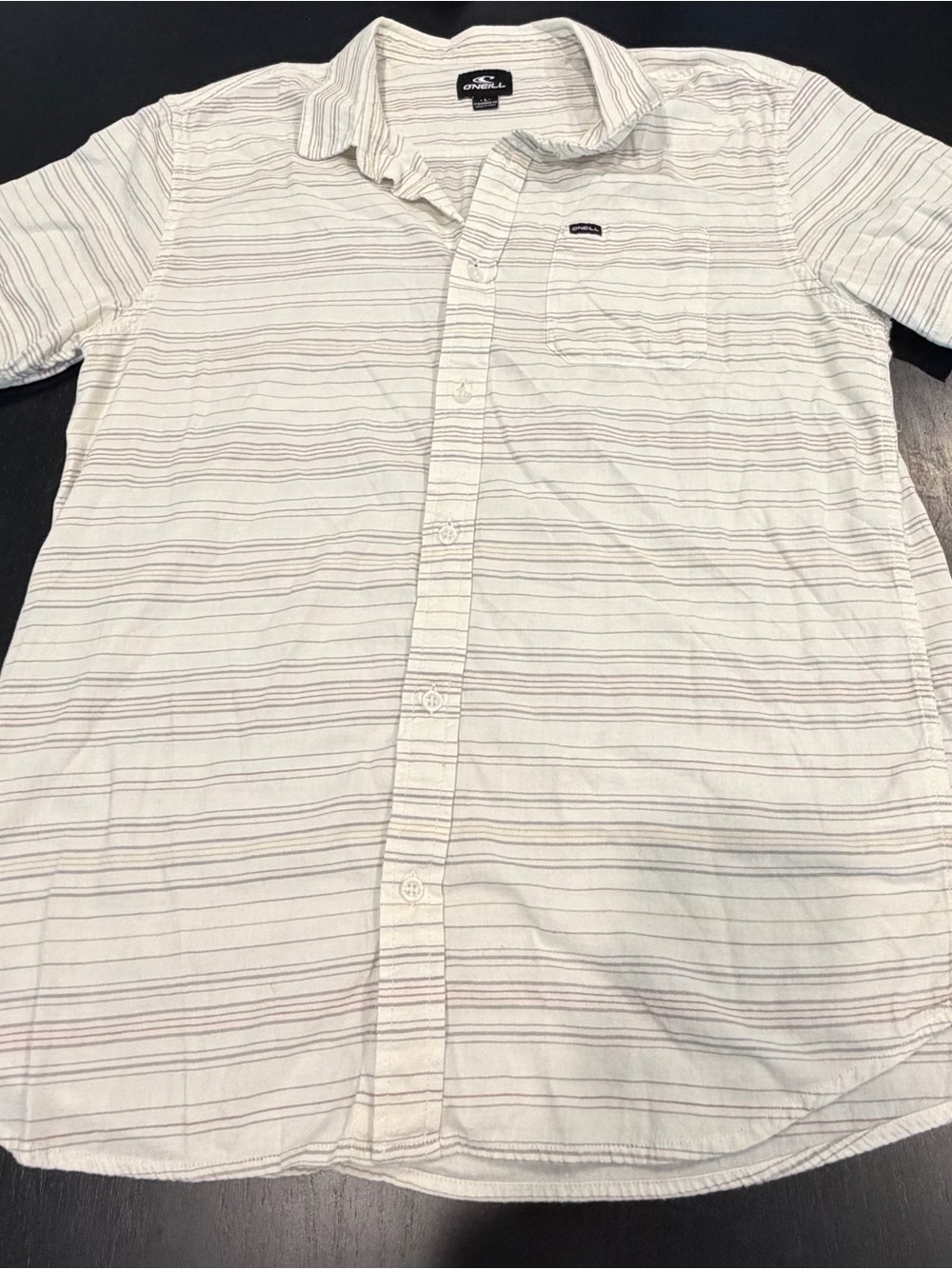 O'Neill Men's Cream White Button-Down with Subtle Stripes